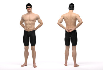 3D Render : The portrait of a swimmer in swimsuit with goggle and cap