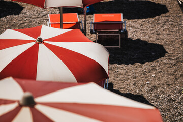 Beach umbrellas in the shore, Amalfi, Italy