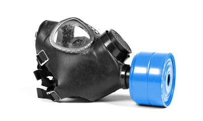 Vintage gasmask isolated on white - Blue filter