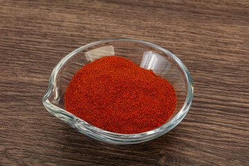 Dry paprika powder in the bowl