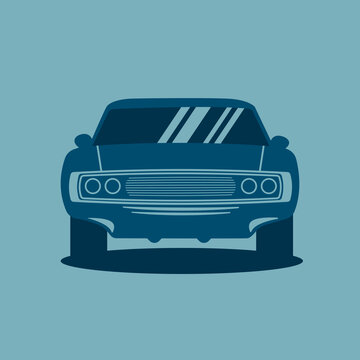Blue hotroad front of the car vector illustration. Monochrome blue hotroad.