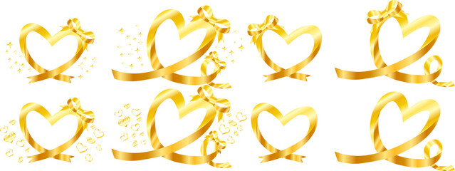 Gold Heart-shaped ribbon frame set