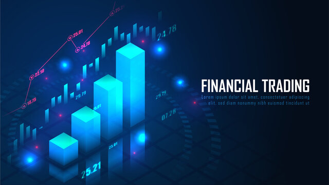 Isometric stock or forex trading graph in futuristic concept design suitable for web page banner or presentation. Vector illustration