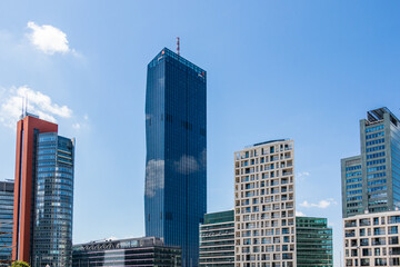 Skyline of Donau City Skyscrapers, Buildings and DC Tower of Danube City in Vienna, Austria, Europe