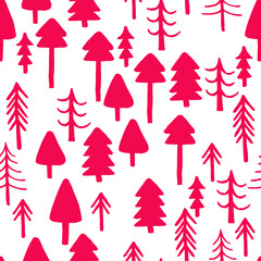 Seamless pattern of forest on white background. Sketch style. Vector illustration. Wrapping element.