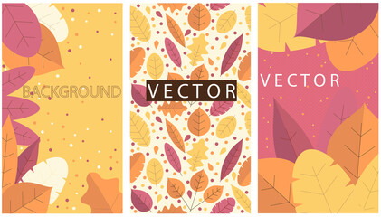 set of vector autumn backgrounds with autumn leaves