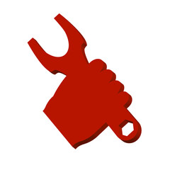 Wrench in the hand of a man brown on a white background 3D, vector illustration