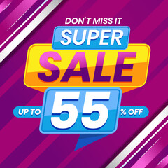 Vector graphic of Modern Colorful Super Sale 55 Percent Advertising Banner Background. Perfect for Retail, Brochure, Banner, Business, Selling, etc
