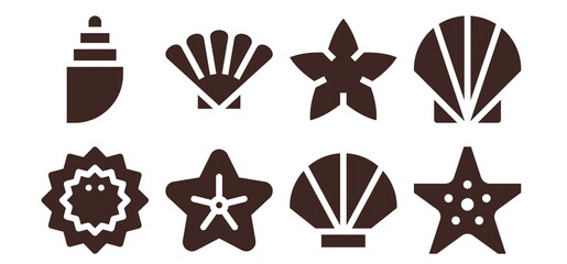 Modern Simple Set of seashell Vector filled Icons