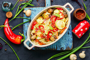 Vegetable saute in baking dish