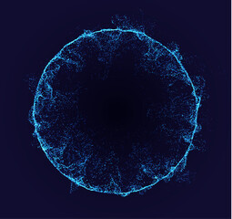 Circle vector border. Neon particle flow. Smoked Sphere shape. Technology background concept.