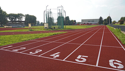 Athletics running tracks in an empty sport court