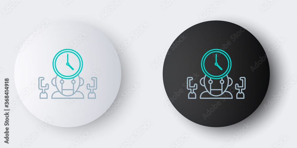 Poster line robot and digital time manager icon isolated on grey background. time management assistance, wo