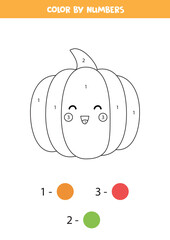 Coloring book with cute kawaii pumpkin. Color by numbers.