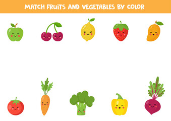 Match fruits and vegetables by color. Game for kids.