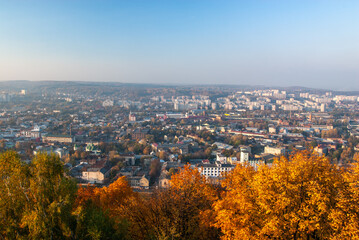 Nice morning panorama of city Lviv  view at autumn time in Ukraine