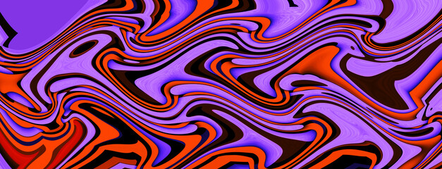 Multicolor glowing twisted lines on black background. Abstract psychedelic 3D illustration	