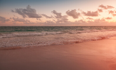 Empty beach at sunrise. Dominican Republic