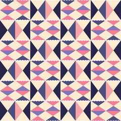 Tribal vector seamless textile pattern - Kente mud cloth style, traditional geometric nwentoma design from Ghana, African in pink and purple

