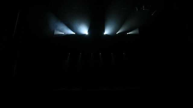 Free stage with lights, lighting devices, smoke fog.