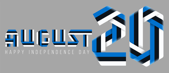 August 20, Independence Day of Estonia congratulatory design with Estonian flag elements.