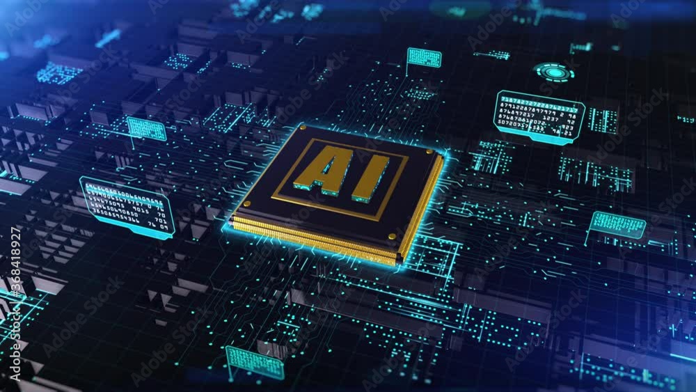 Poster 3d render digital of computer chip over circuit background with ai (artificial intelligence) concept