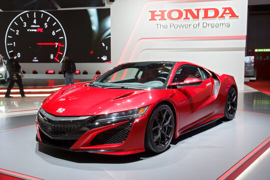 GENEVA, SWITZERLAND - MARCH 1, 2016: New 2016 Honda NSX shown at the 86th International Geneva 
Motor Show in Palexpo, Geneva.