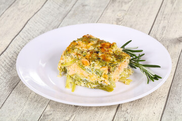 Tasty casserole with salmon and broccoli