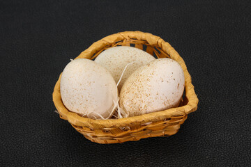 Three big raw turkey egg