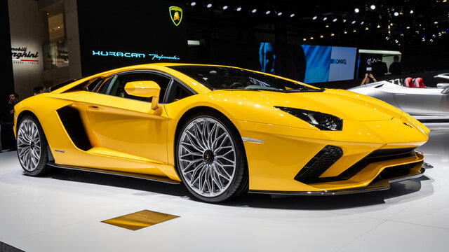 GENEVA, SWITZERLAND - MARCH 7, 2017: Lamborghini Aventador S sports car showcased at the 87th Geneva International Motor Show