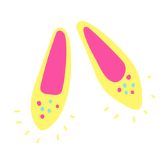 Flat shoes with shiny decoration.  Hand drawn vector illustration isolated on white background. Yellow, turquoise and pink colors. Great for kids design.