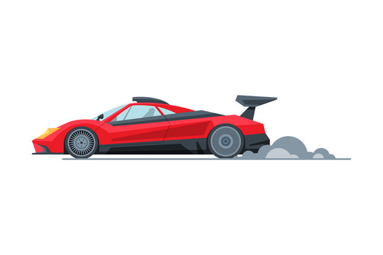 Red Sport Racing Car, Side View, Fast Motor Racing Bolid Vector Illustration