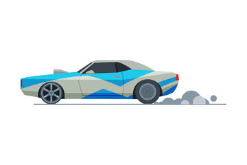 Sport Racing Car, Side View, Retro Fast Motor Racing Vehicle Vector Illustration