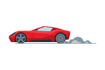 Red Sport Racing Car, Side View, Fast Motor Racing Vehicle Vector Illustration
