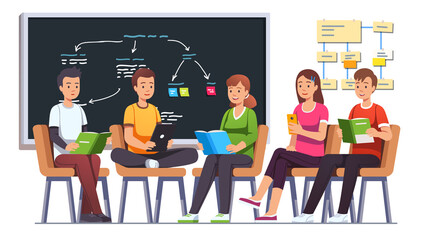 College book reading club. Students boys, girls