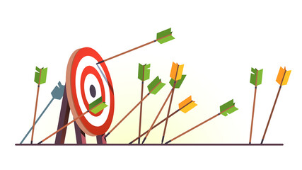Many arrows missed hitting target mark. Shot miss