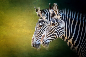 Fototapeta na wymiar portrait of two zebras