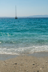 Fototapeta na wymiar Kastani beach in Skopelos island is the filming location of Mamma Mia movie
