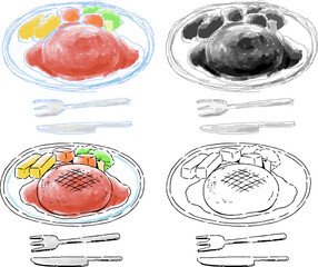 Hamburger steak illustration set
