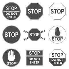 Stop sign. Set of stop icons isolated on white background. Vector illustration.