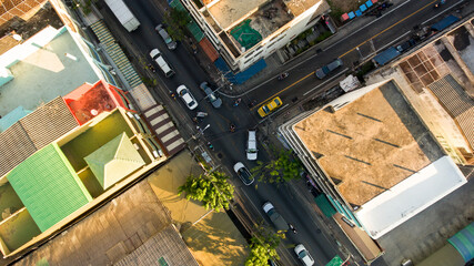 aerial view The car commuters in Bangkok city, Thailand