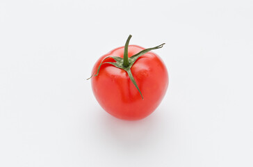 Tomate, Solanum lycopersicum, sobre fondo blanco.