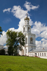 Fototapeta premium St. George's (Yuriev) Monastery, Veliky Novgorod, Russia - Bell tower of St. George's Monastery. Yurievo village, outskirts of Veliky Novgorod (Novgorod the Great). UNESCO world heritage site.
