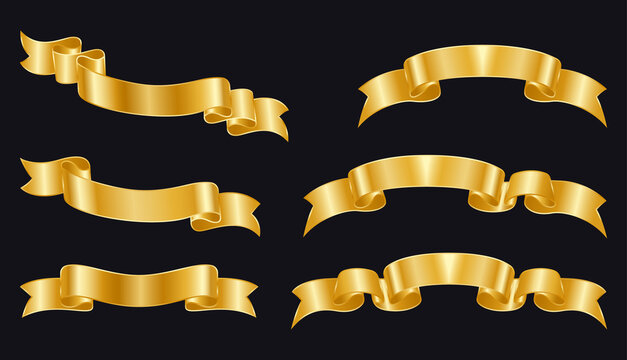 Set of golden ribbons for your design. Golden ribbon banners. Vector illustration EPS10