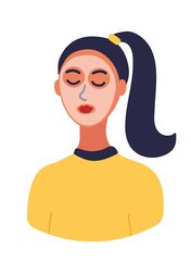 girl with tail puts white mask on her face. Self-care concept, cosmetology, cosmetics. Cartoon hand drawn vector illustration isolated on white