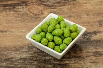 Spicy wasabi peanuts in the bowl
