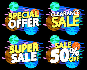 Fototapeta premium Set Sale banners design template, discount tags, app icons, vector illustration 