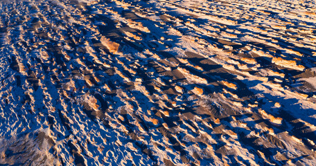 Eroded landscape, Aerial View, Campos de Piedra Pomez, El Peñón village, La Puna, Argentina, South America, America
