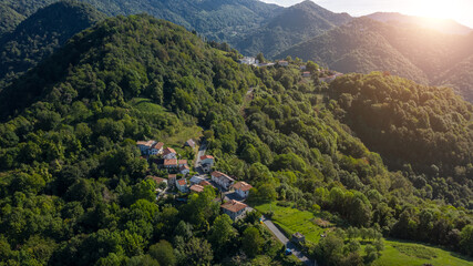 aerial photo of the village of Topolò e municipality of Grimacco, in the province of Udine, region...