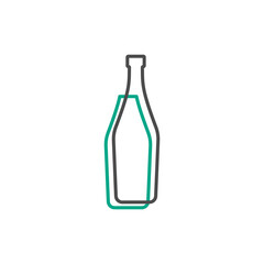 Simple line shape of martini bottle. One contour figure of a bottle, the second drink. Outline symbol wine dark color. Sign liquid green. Isolated flat illustration on a white background